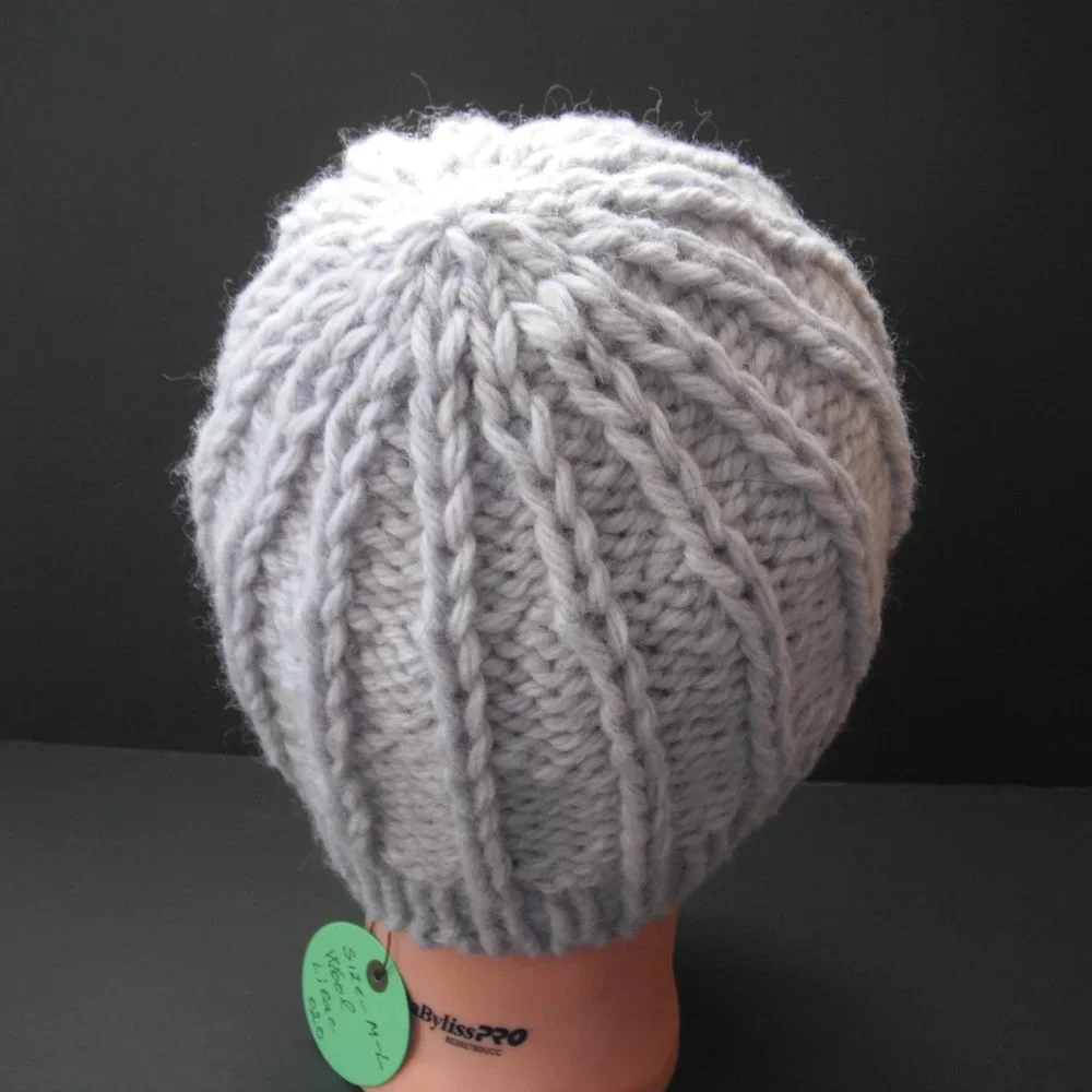 Hand Knitted Hat Toque Adult Size - M-(L) Wool Purple Unisex Color Blue-020 - Picture 3 of 8